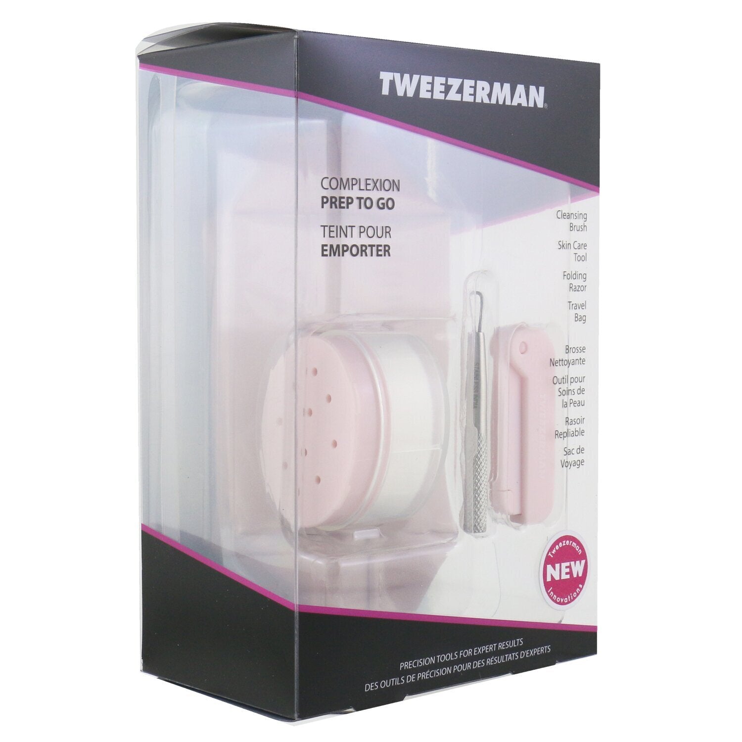 Tweezerman Complexion Prep To Go Set: Cleansing Brush + Skin Care Tool + Folding