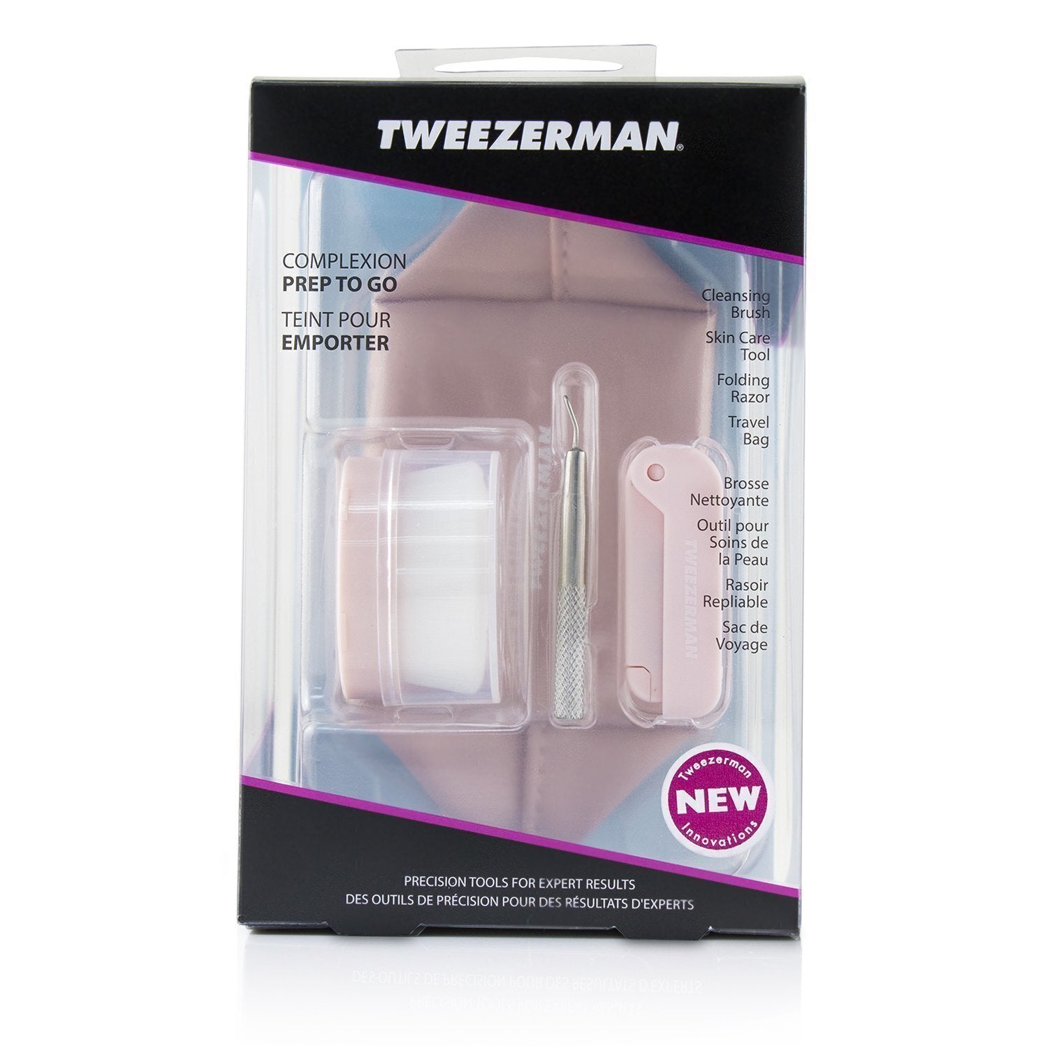 Tweezerman Complexion Prep To Go Set: Cleansing Brush + Skin Care Tool + Folding