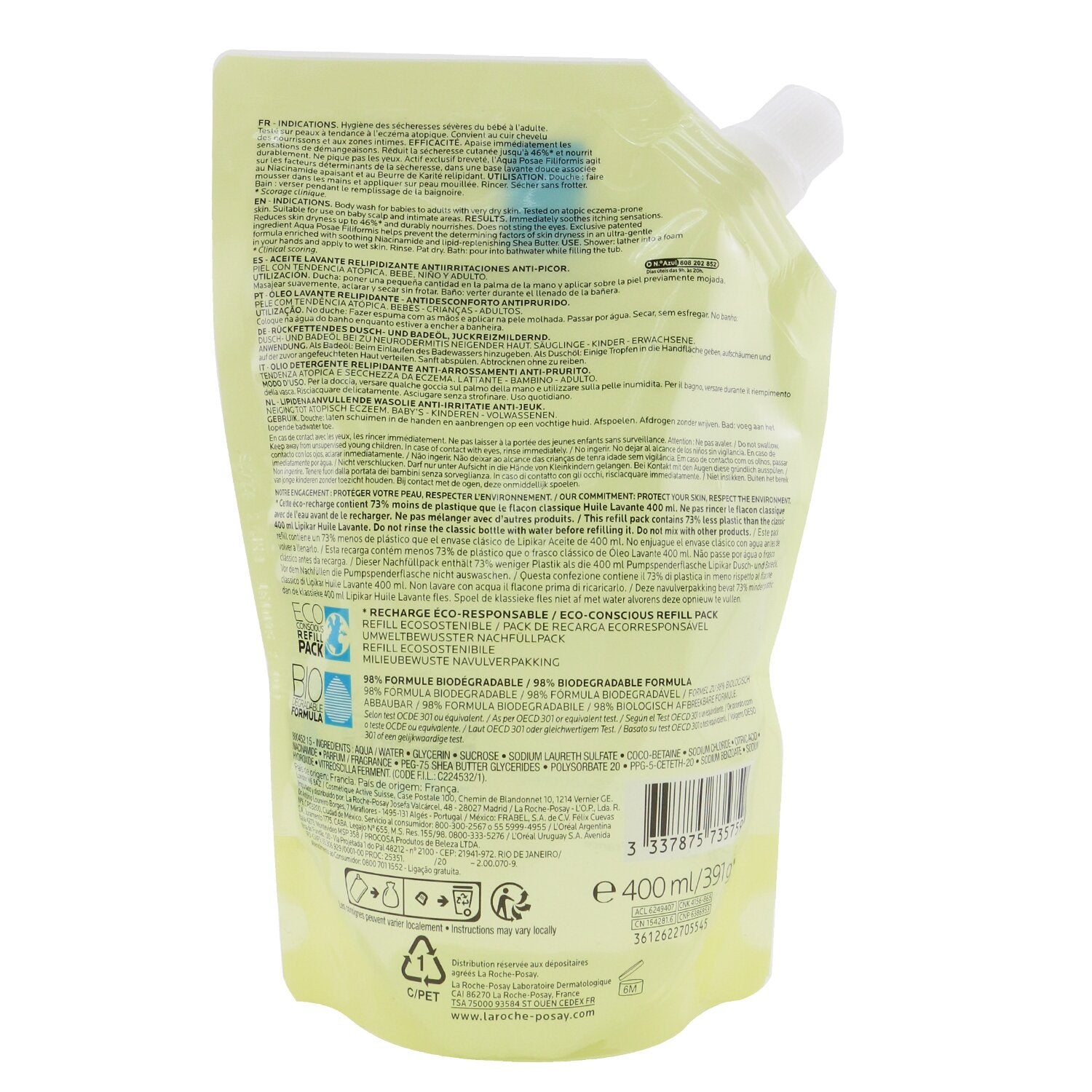 Lipikar Lipikar AP+ Anti-Irritation Cleansing Oil Eco-Refill 400ml/13.3oz