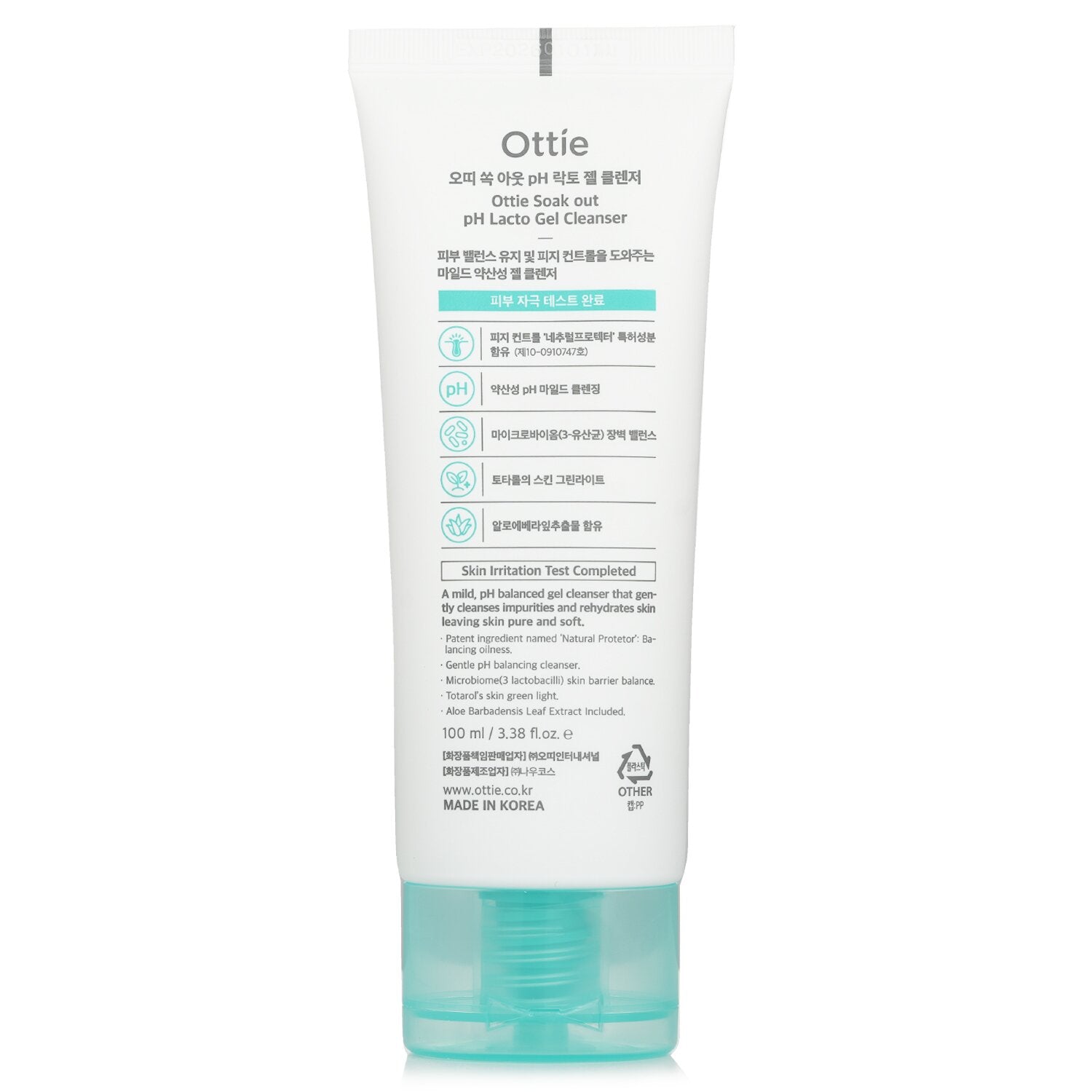 Ottie Soak Out pH Lacto Gel Cleanser 100ml/3.38oz
