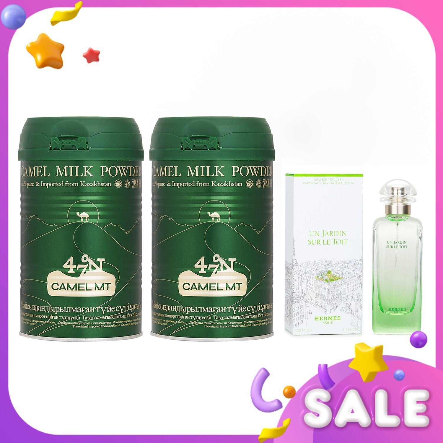 Hermes Camel MT Camel Milk Powder x2 + Hermes Un Jardin Sur Le Toit EDT Spray 3p