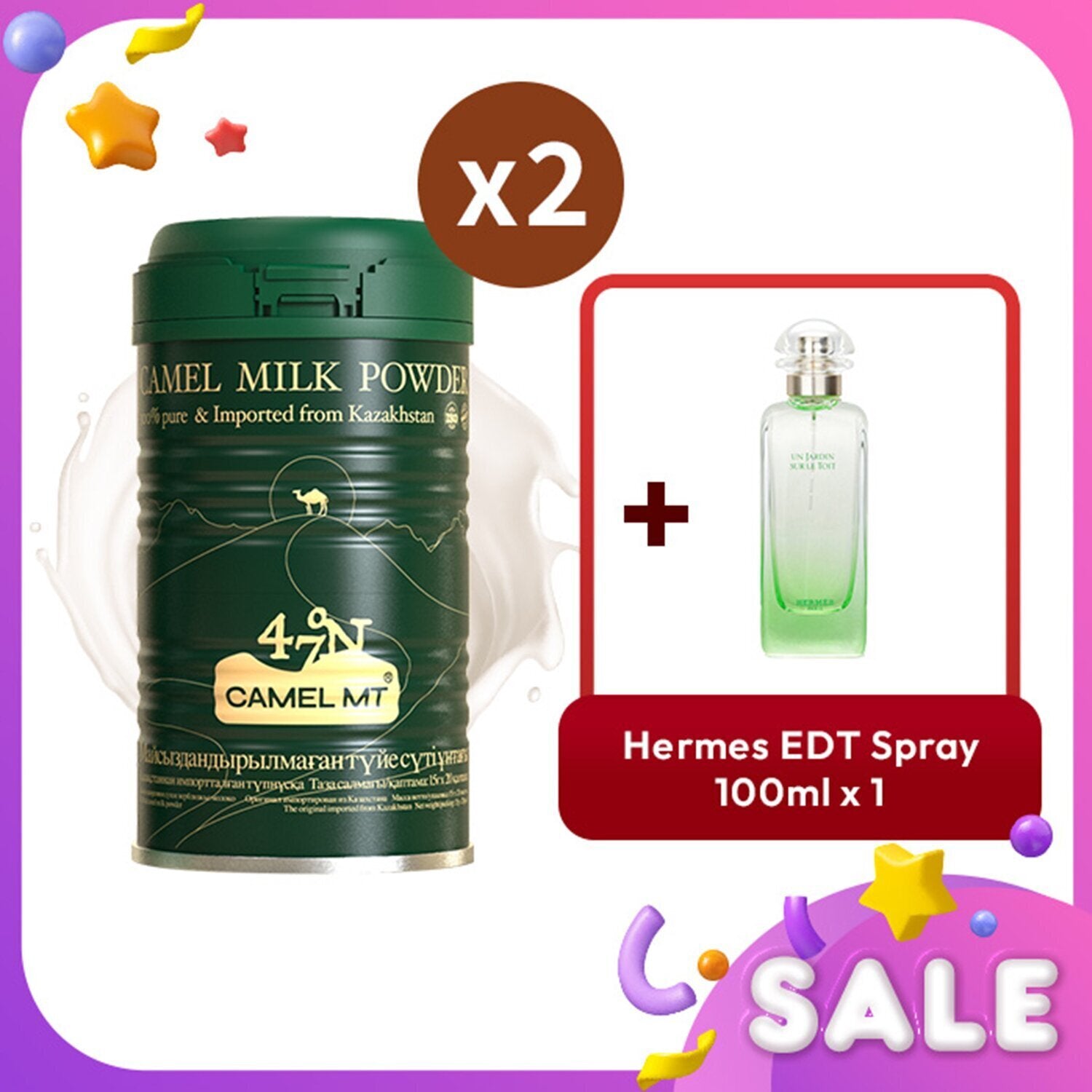 Hermes Camel MT Camel Milk Powder x2 + Hermes Un Jardin Sur Le Toit EDT Spray 3p
