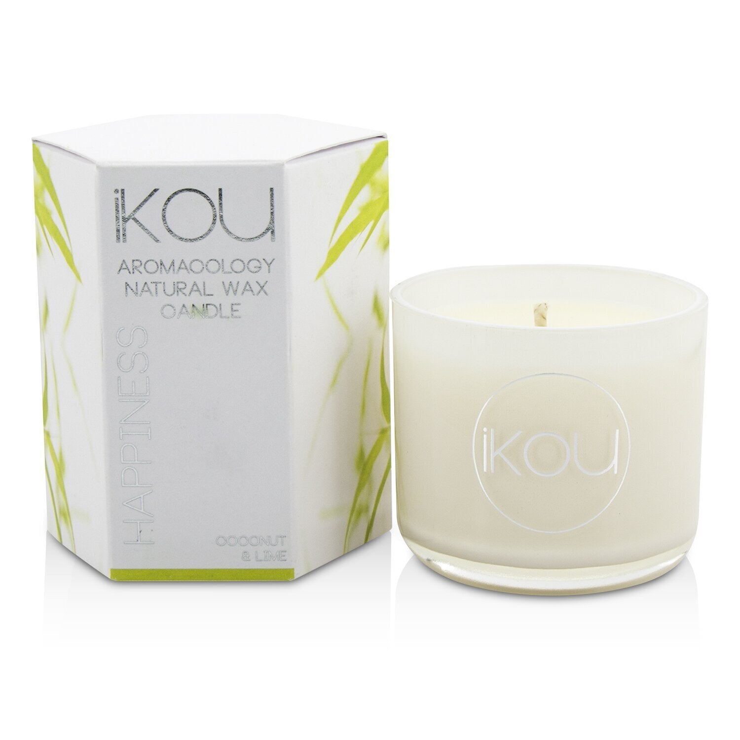 iKOU Eco-Luxury Aromacology Natural Wax Candle Glass - Happiness (Coconut & Lime