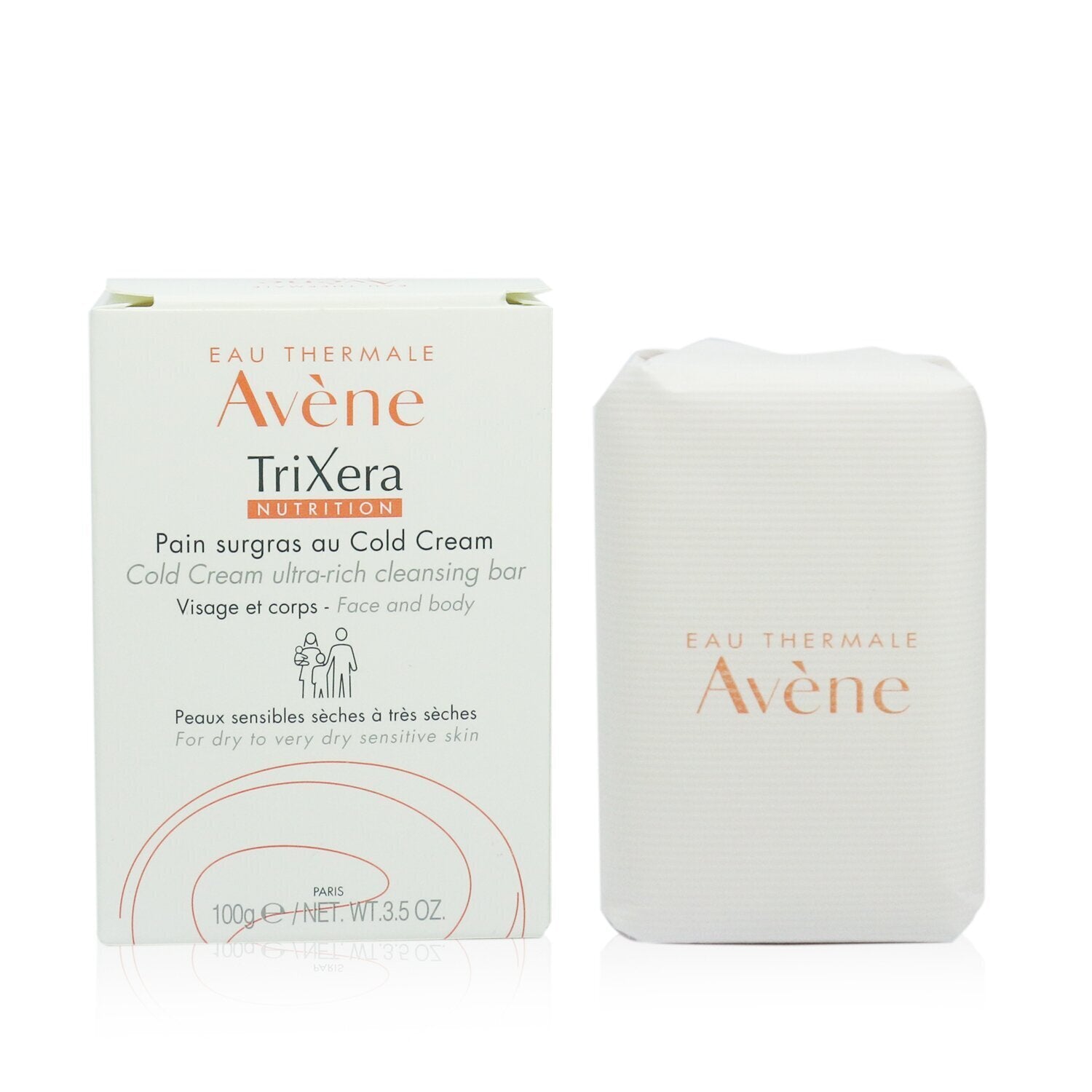 Avene TriXera Nutrition Cold Cream Ultra-Rich Face & Body Cleansing Bar - For Dr