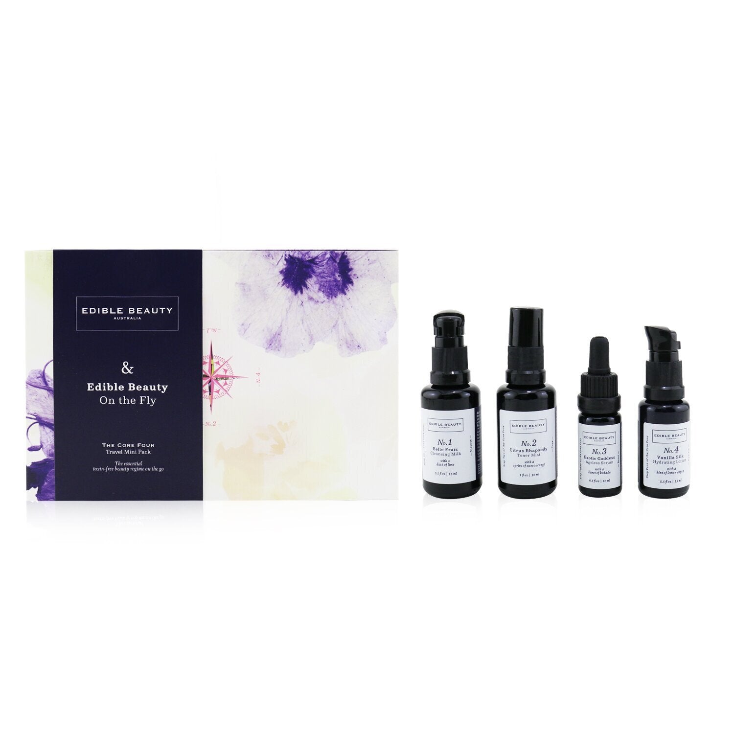 Edible Beauty & Edible Beauty On The Fly Travel Mini Kit: Cleansing Milk 15ml+ T