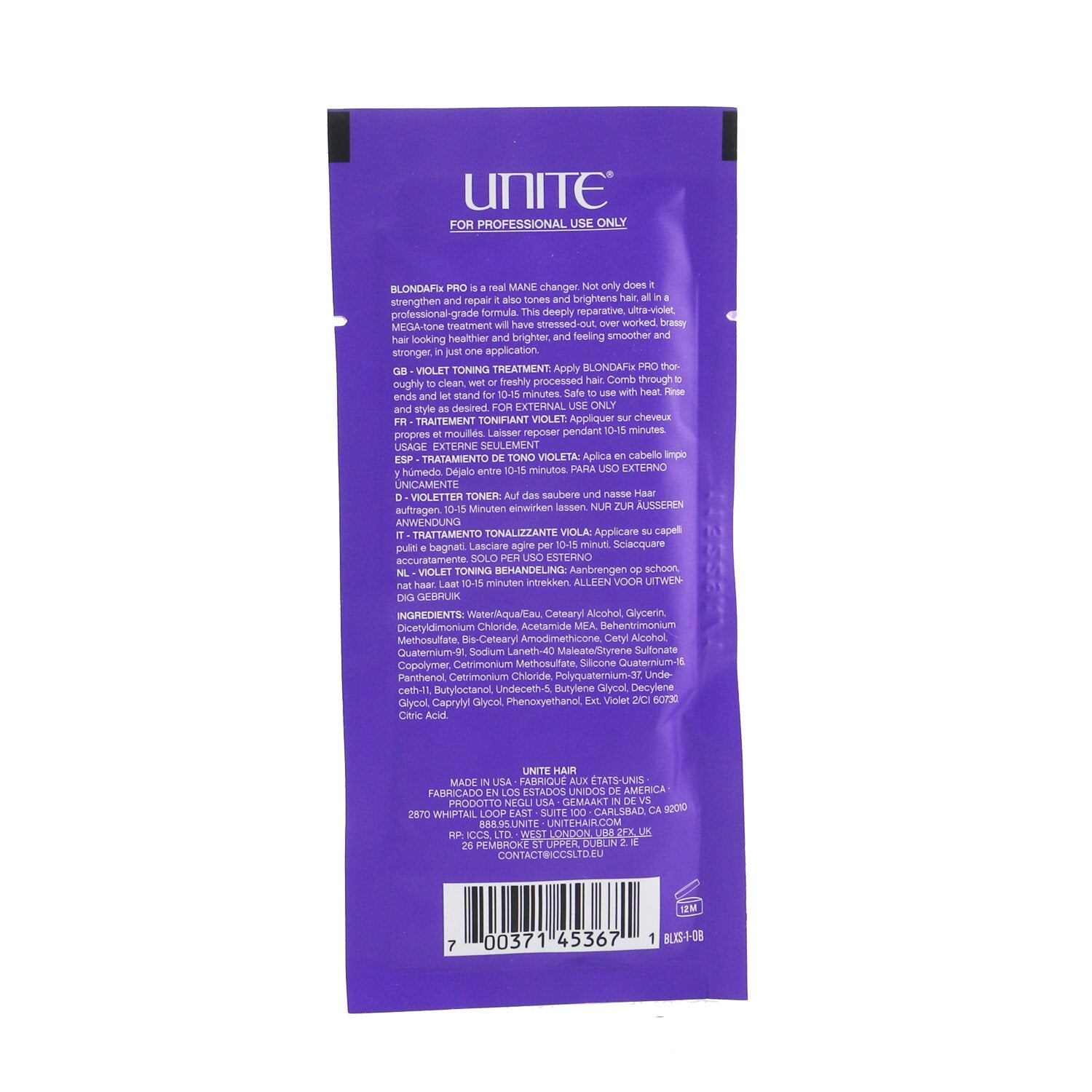Unite BLONDA Fix PRO Violet Toning Treatment (Salon Product) 24x30ml/1oz