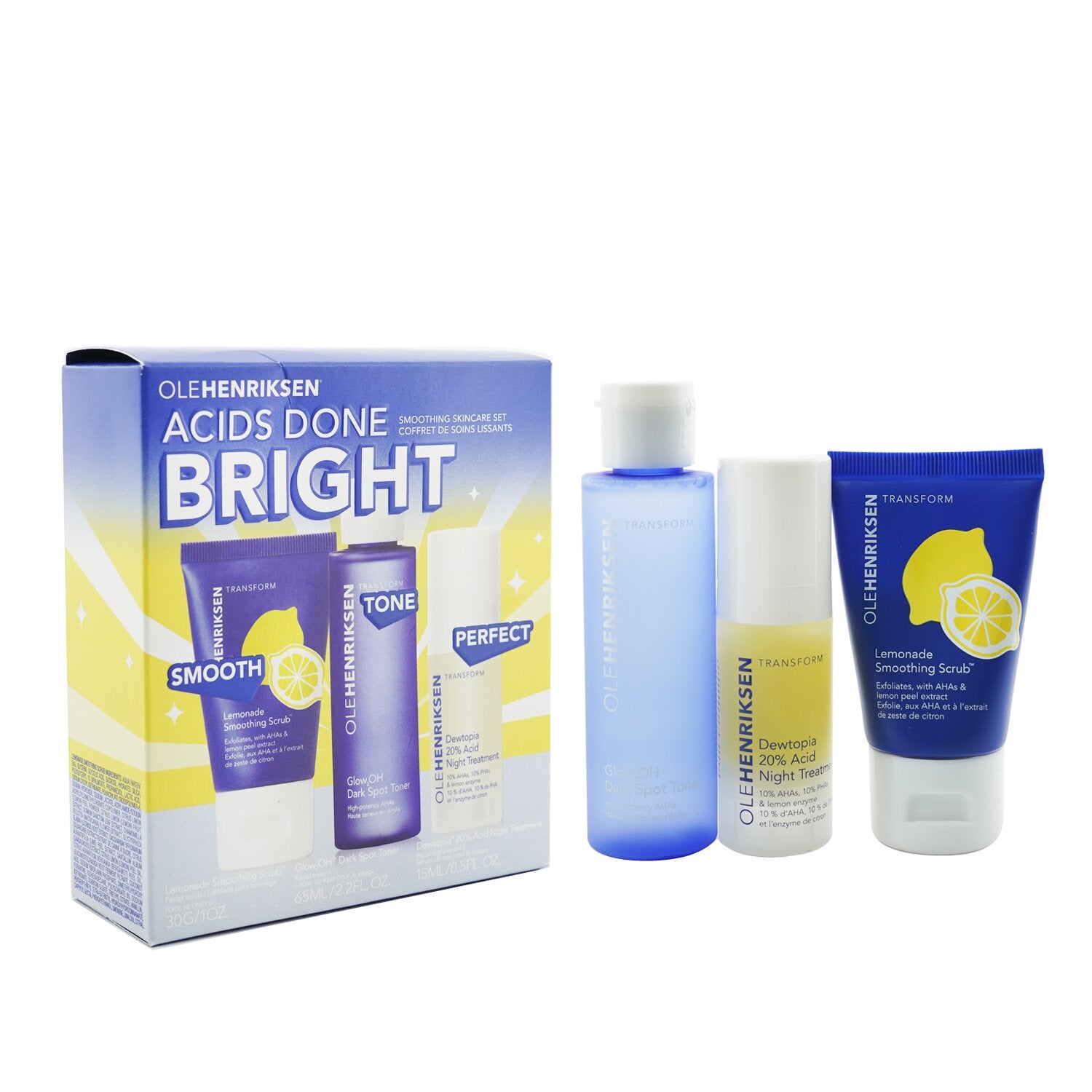 Ole Henriksen Acids Done Bright Set: Lemonade Smoothing Scrub 30g + Glow2OH Dark