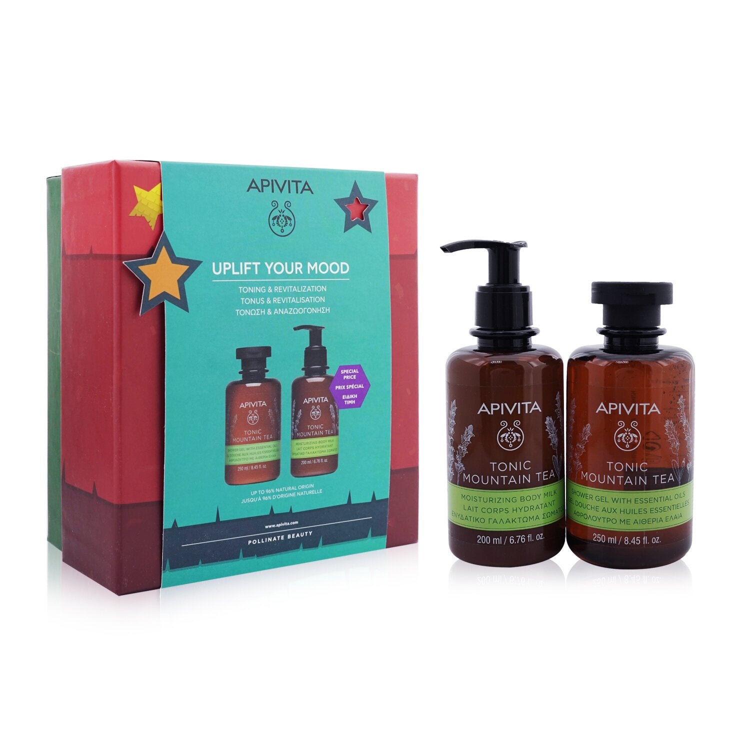 Apivita Uplift Your Mood Toning & Revitalization Set: Tonic Mountain Tea Shower