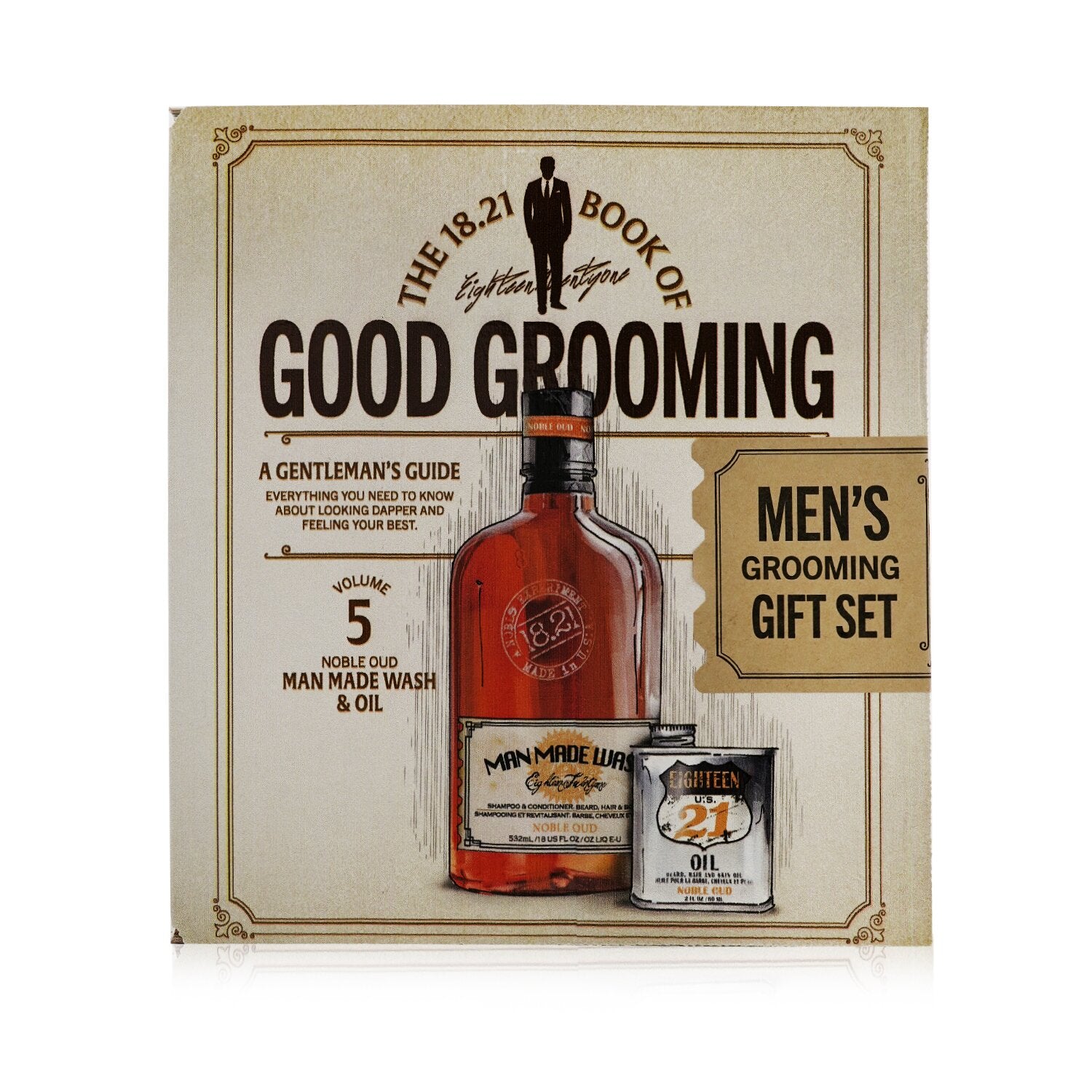 18.21 Man Made Book of Good Grooming Gift Set Volume 5: Noble Oud (Wash 532ml +