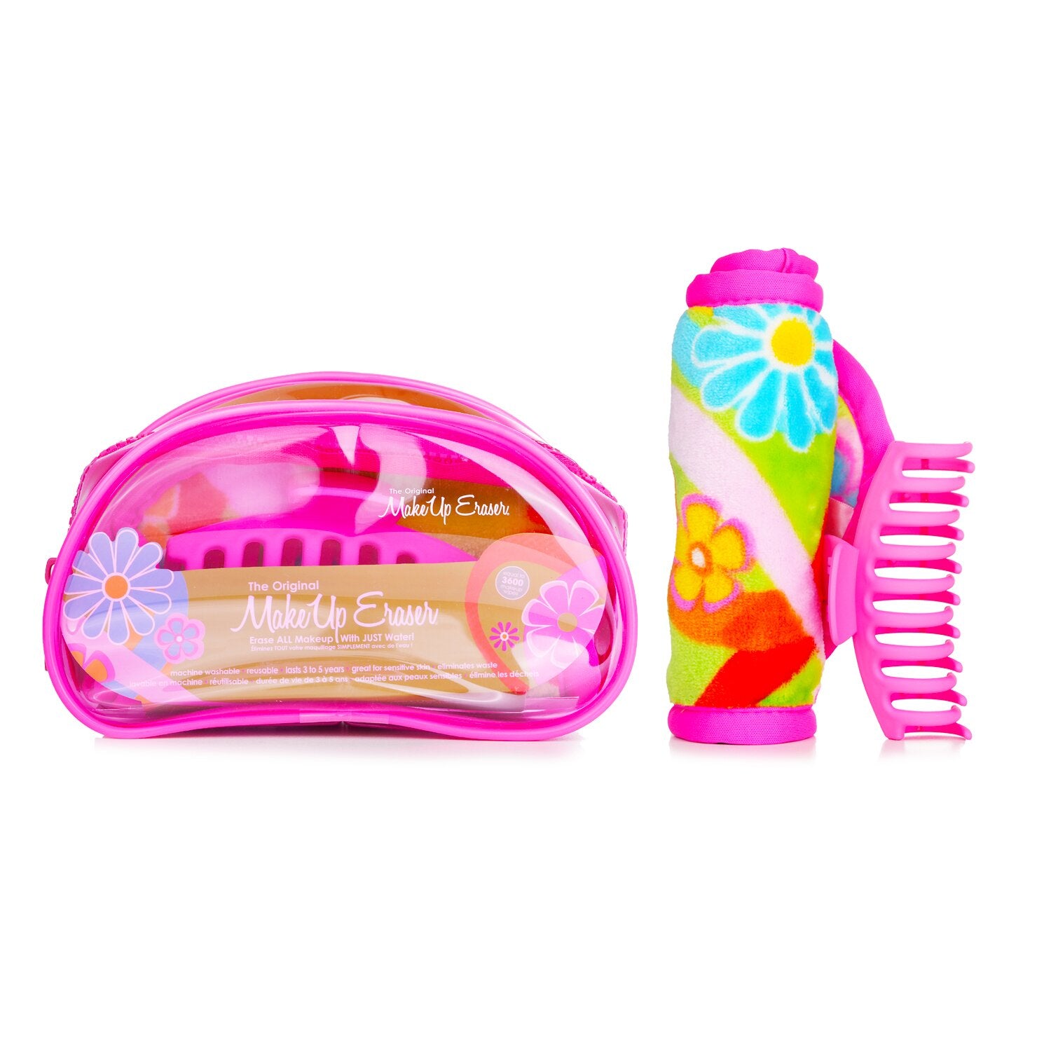 MakeUp Eraser Flowerbomb Set (1x MakeUp Eraser Cloth + 1x Hair Claw Clip + 1x Ba