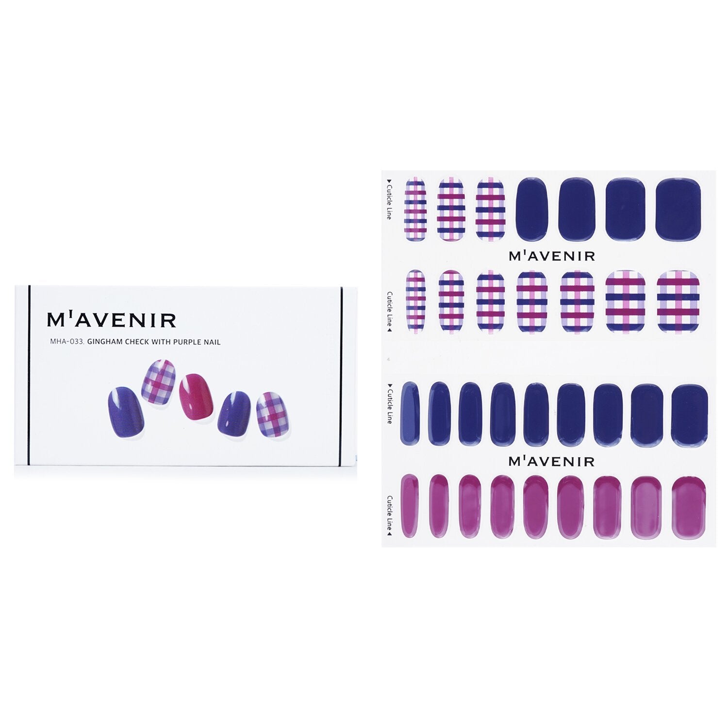 Mavenir Nail Sticker (Patterned) - # Gingham Check With Purple Nail  32pcs