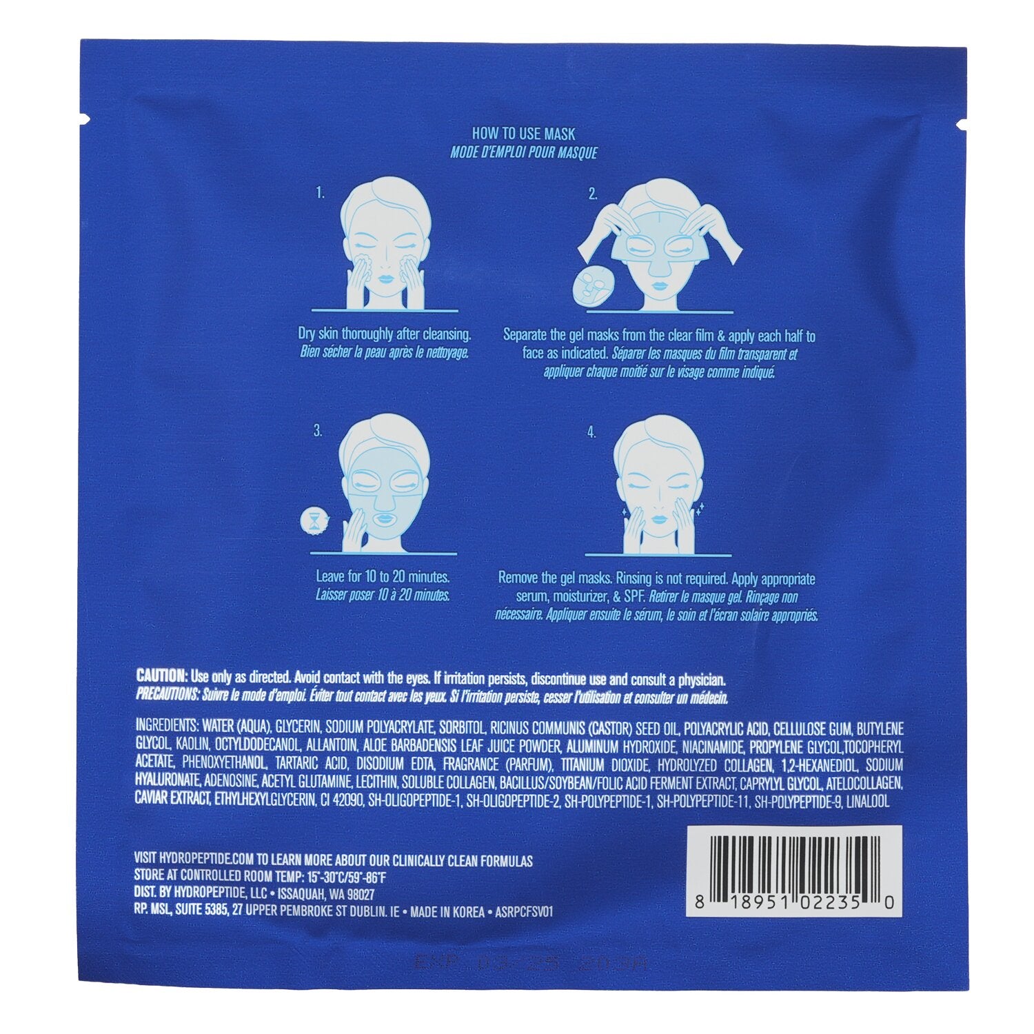 HydroPeptide PolyPeptide Collagel+ Line Lifting Hydrogel Mask For Face Anti Wrin