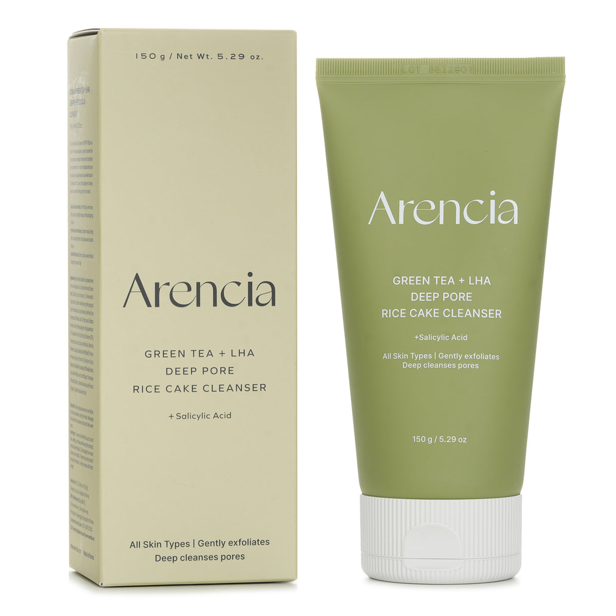 Arencia Green Tea + LHA Deep Pore Rice Cake Cleanser  150g
